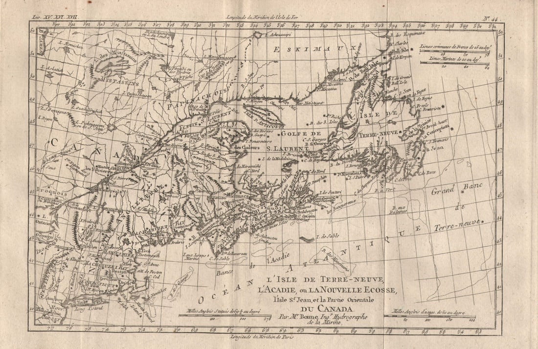 L'Isle de Terre-Neuve, l'Acadie… Canada maritimes. St Lawrence. BONNE 1780 map (1 of 1)