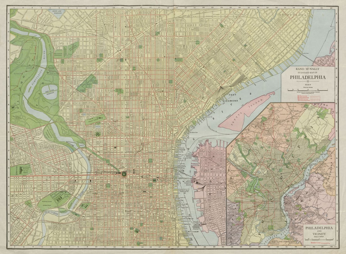 Rand McNally Standard map of Philadelphia. City plan. Pennsylvania c1913 (1 of 1)