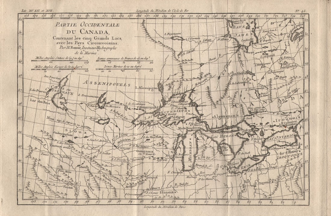 Partie Occidentale du Canada [&] les Cinq Grand Lacs… Great Lakes BONNE 1780 map (1 of 1)
