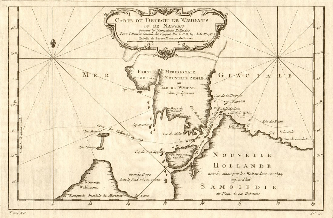 Carte du Détroit de Waeigats ou… Nassau'. Novaya Zemlya Arctic. BELLIN 1759 map (1 of 1)