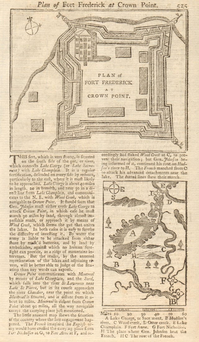 Plan of Fort Frederick at Crown Point. Lake Champlain, NY. GENTS MAG 1755 map: Title: Plan of Fort Frederick at Crown Point. Lake Champlain, NY. GENTS MAG 1755 map Description: Plan of Fort Frederick at Crown Point'. Fort Saint-Frédéric was a French fort built on Lake