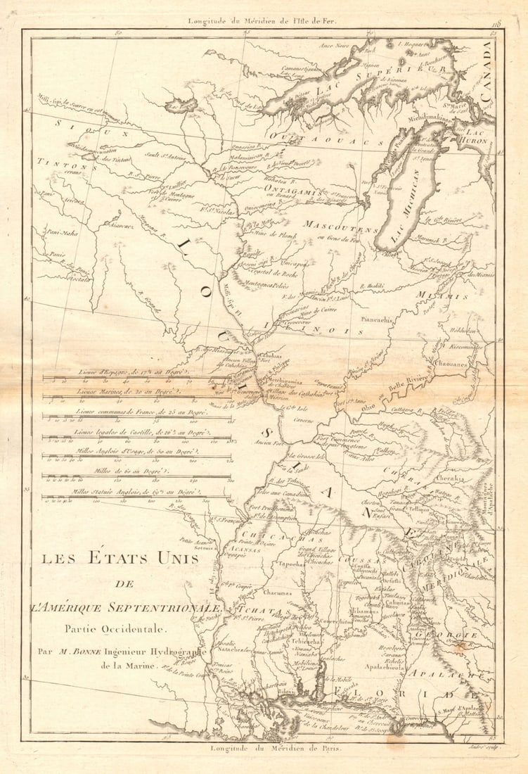Les Etats Unis de I'Amérique Septentrionale, partie Occidentale. BONNE 1788 map (1 of 1)