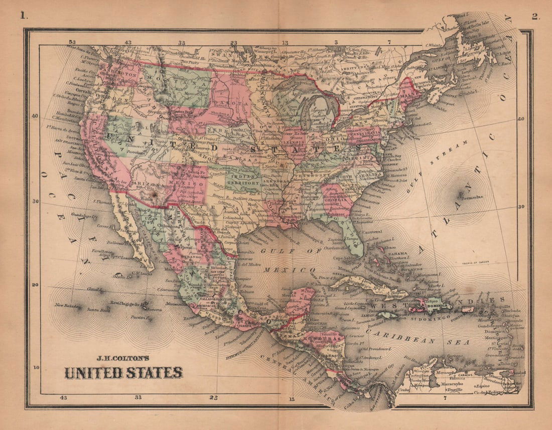 J. H. Colton's United States. Wyoming attached to Dakota 1864 old antique map (1 of 1)