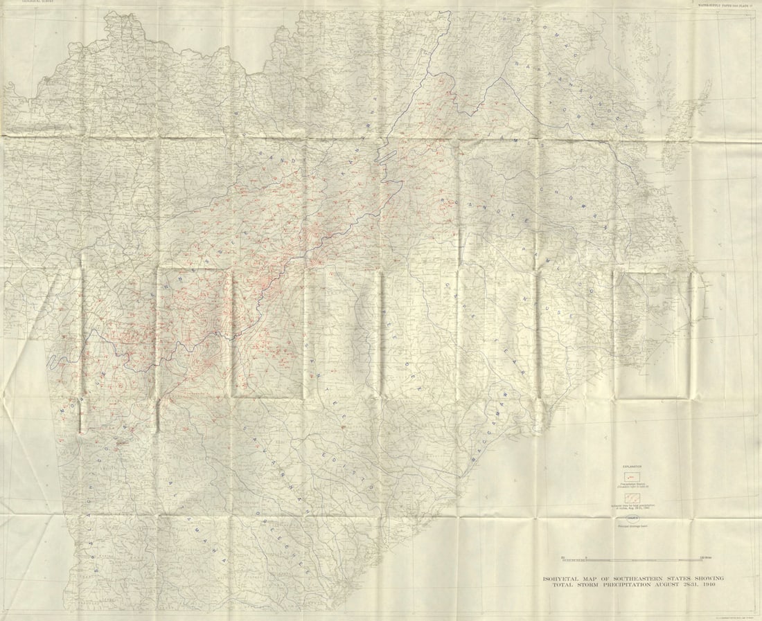 USA.28-31 Aug 1940 Floods.Southeastern States.Isohyetal Map precipitation 1948 (1 of 1)