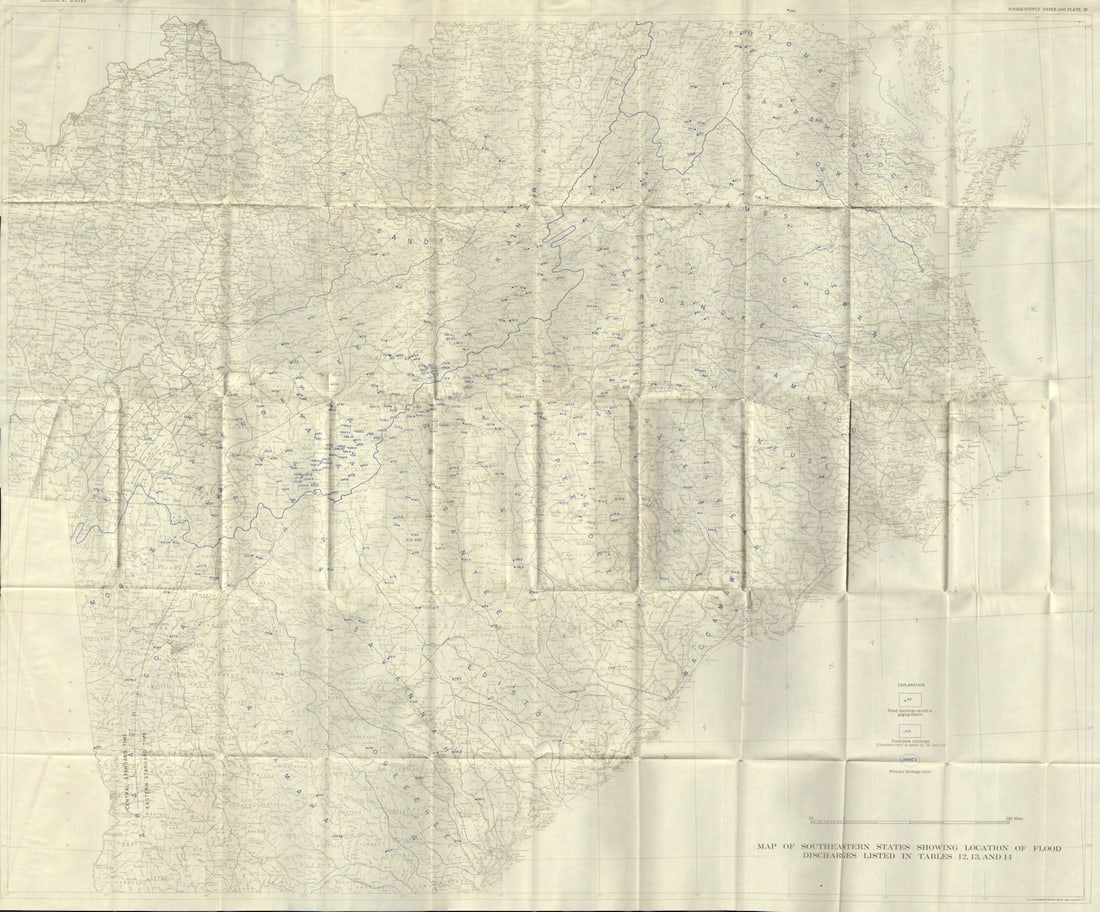 USA. August 1940 floods. Southeastern States. flood discharges 1948 old map (1 of 1)