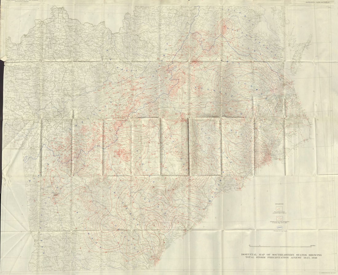 USA.10-17 Aug 1940 Floods.Southeastern States.Isohyetal Map precipitation 1948 (1 of 1)