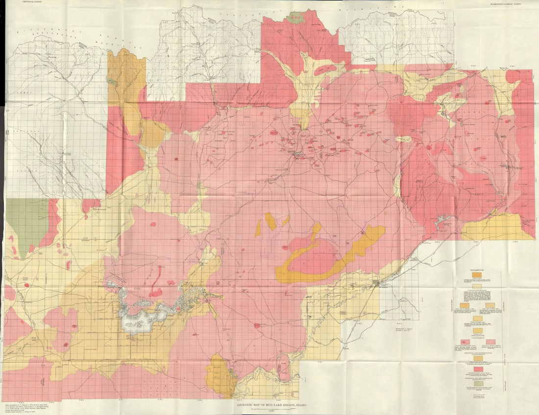 IDAHO. Geological map of Mud lake region, Idaho 1934 old vintage chart (1 of 1)