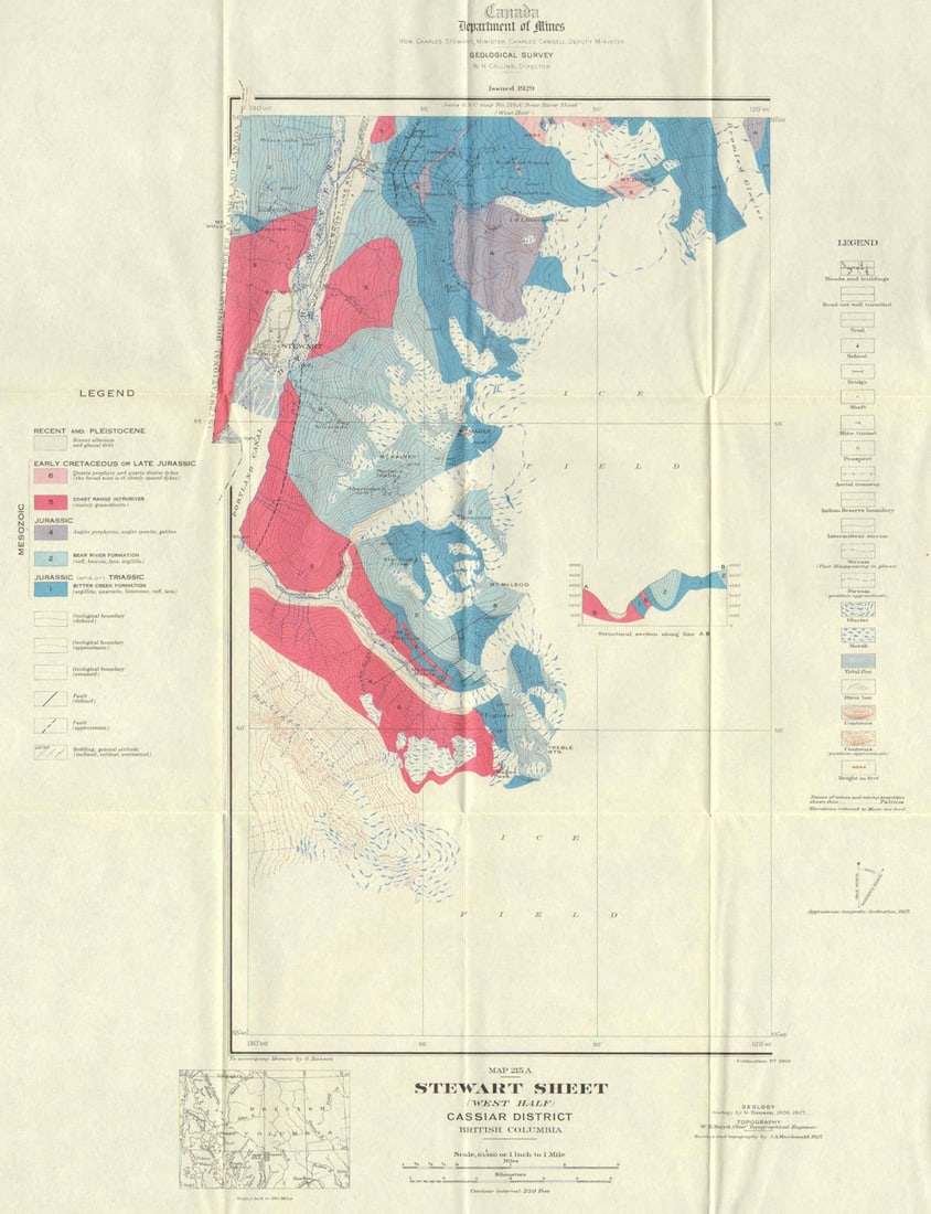 BRITISH COLUMBIA. Stewart sheet (west half) Cassiar district. Geology 1929 map (1 of 1)
