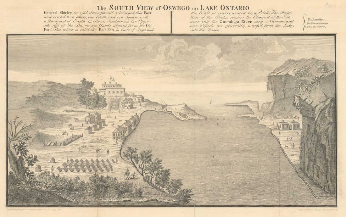 The South view of Oswego on Lake Ontario, New York State 1767 (1849) old print (1 of 1)