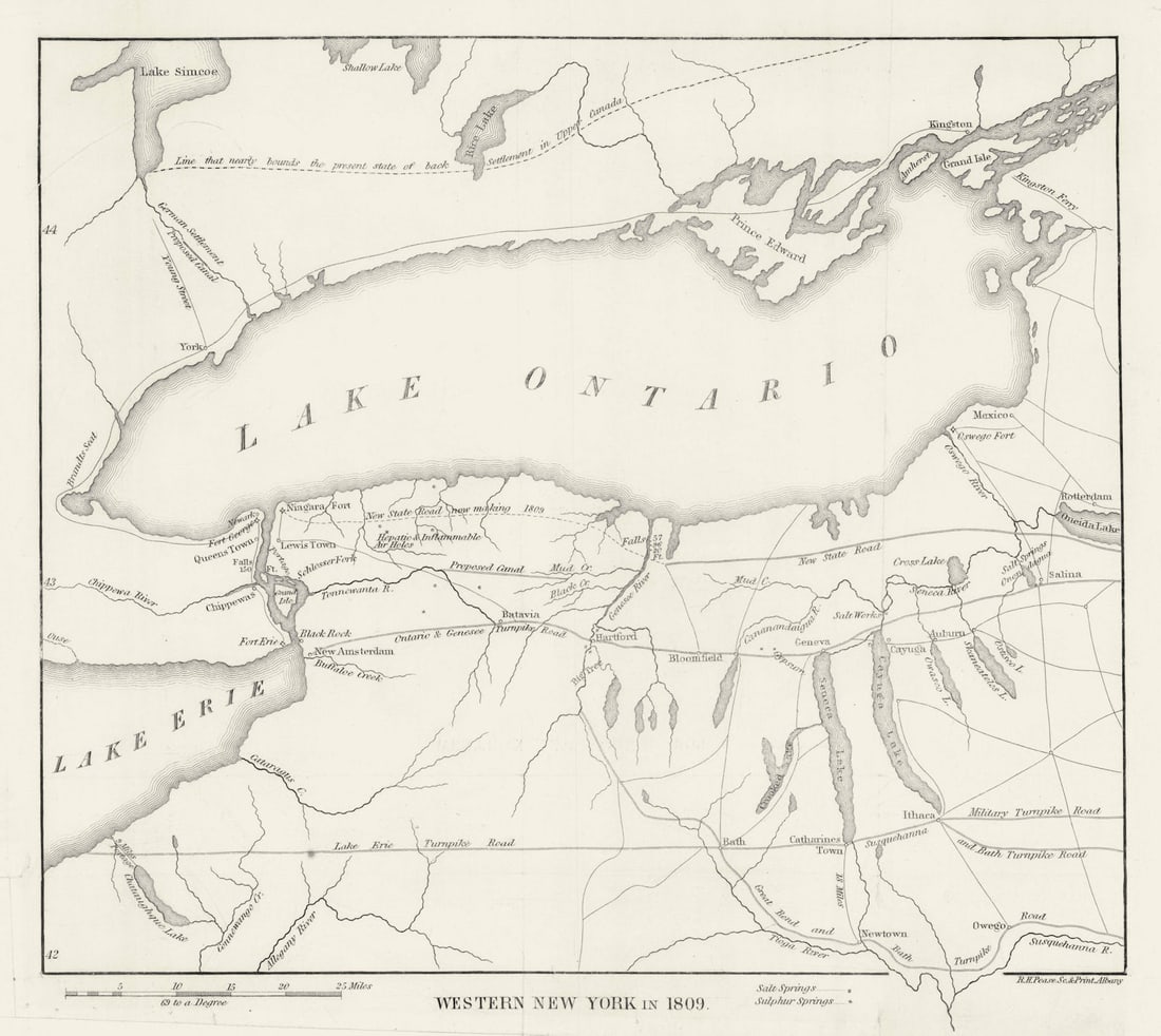 Western New York in 1809 by Richard Pease. Upstate Niagara Lake Ontario 1849 map (1 of 1)