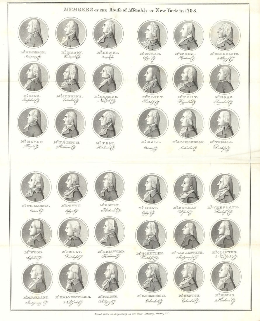 1798 Members of the House of Assembly of New York Province 1851 old print: Title: 1798 Members of the House of Assembly of New York Province 1851 old print Description: Members of the House of Assembly of New York in 1798. Hildreth Mason Henry Morse McNiel Heermance Bird