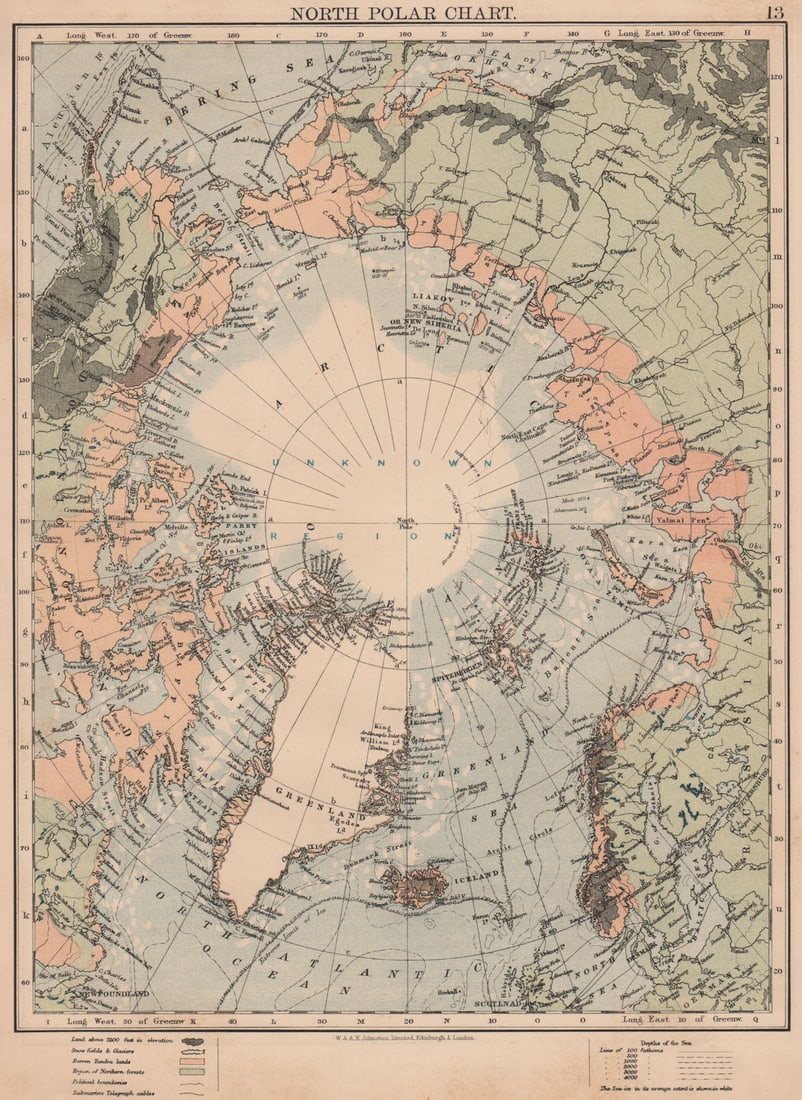 NORTH POLAR CHART. Arctic. Explorers routes. Nansen 1895. Abruzzi 1900 1906 map (1 of 1)