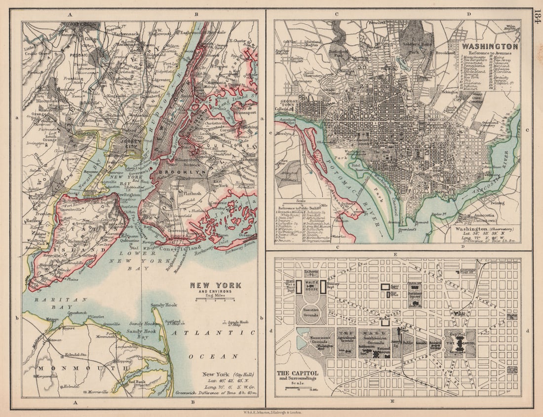 USA CITIES. New York City. Washington DC. The Capitol. JOHNSTON 1906 old map (1 of 1)