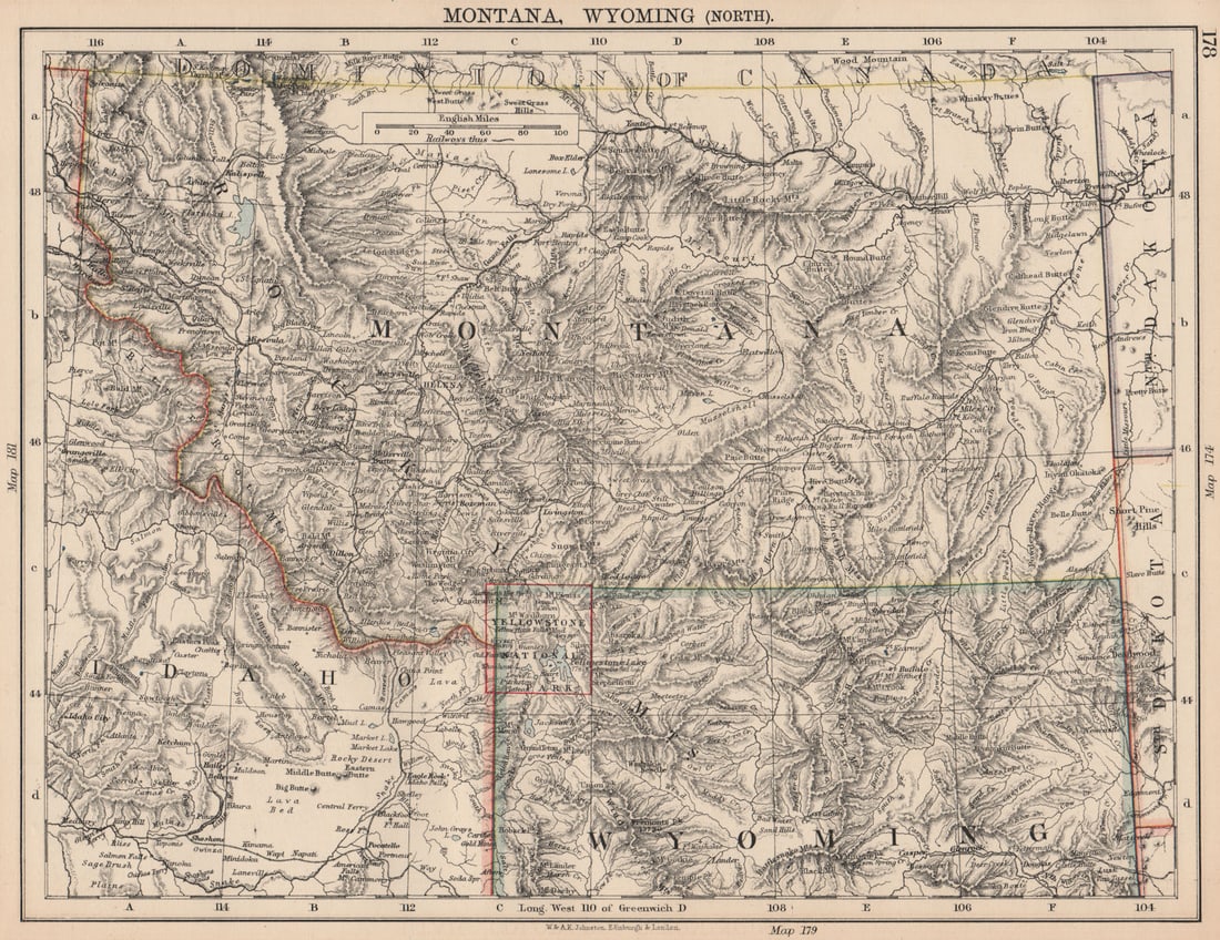 USA MOUNTAIN STATES. Montana North Wyoming Idaho East Yellowstone 1906 old map (1 of 1)