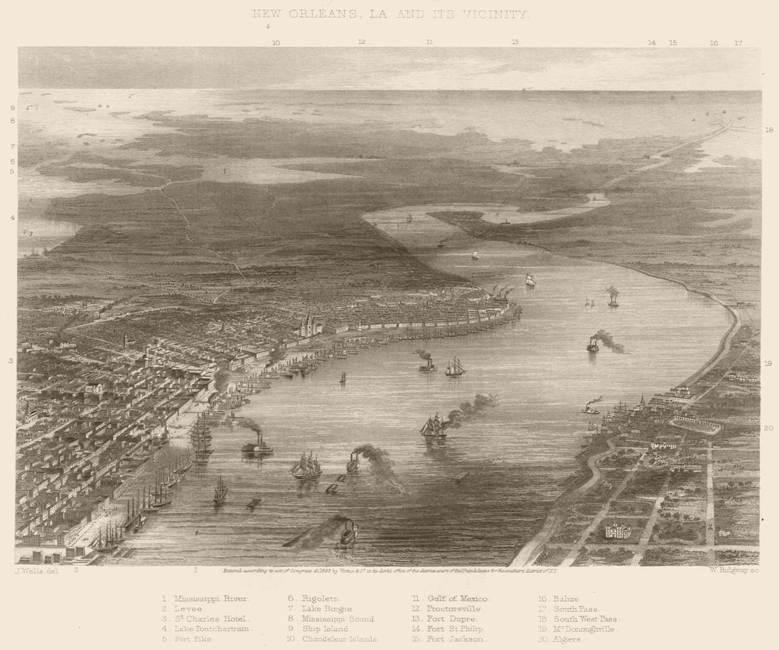 US CIVIL WAR. New Orleans, Louisiana & environs 1864 old antique print picture (1 of 1)