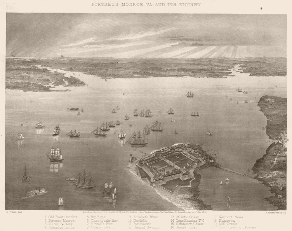 AMERICAN CIVIL WAR. Fortress Monroe and Vicinity. Virginia 1864 old print (1 of 1)