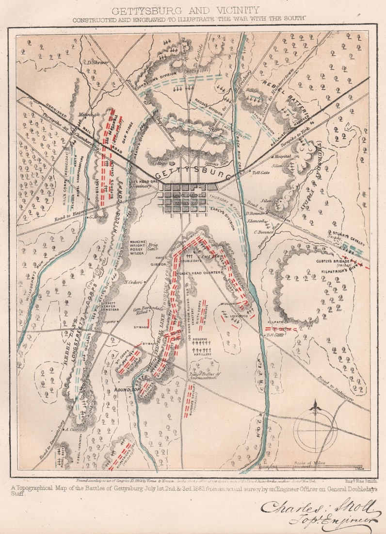 AMERICAN CIVIL WAR. Map of Gettysburg and its vicinity. Pennsylvania 1864 (1 of 1)