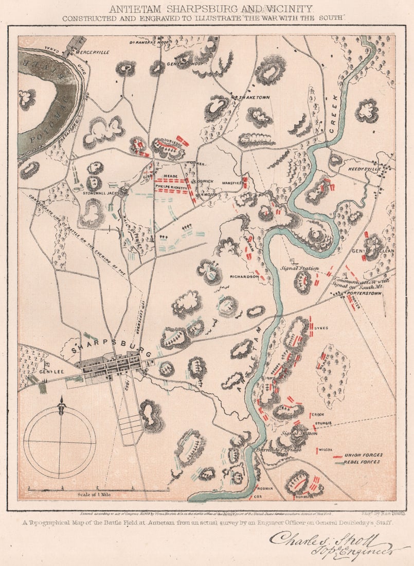 AMERICAN CIVIL WAR. Antietam, Sharpsburg and vicinity 1864 old antique map (1 of 1)