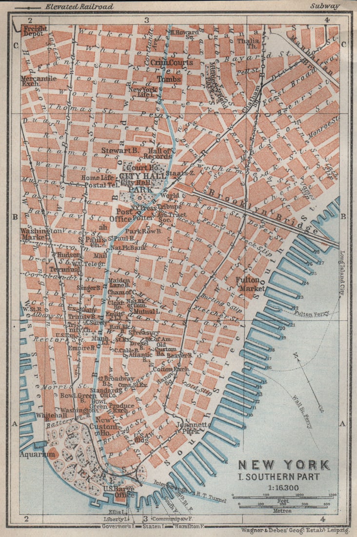 LOWER MANHATTAN Financial District Tribeca Battery Park. NYC City plan 1909 map (1 of 1)