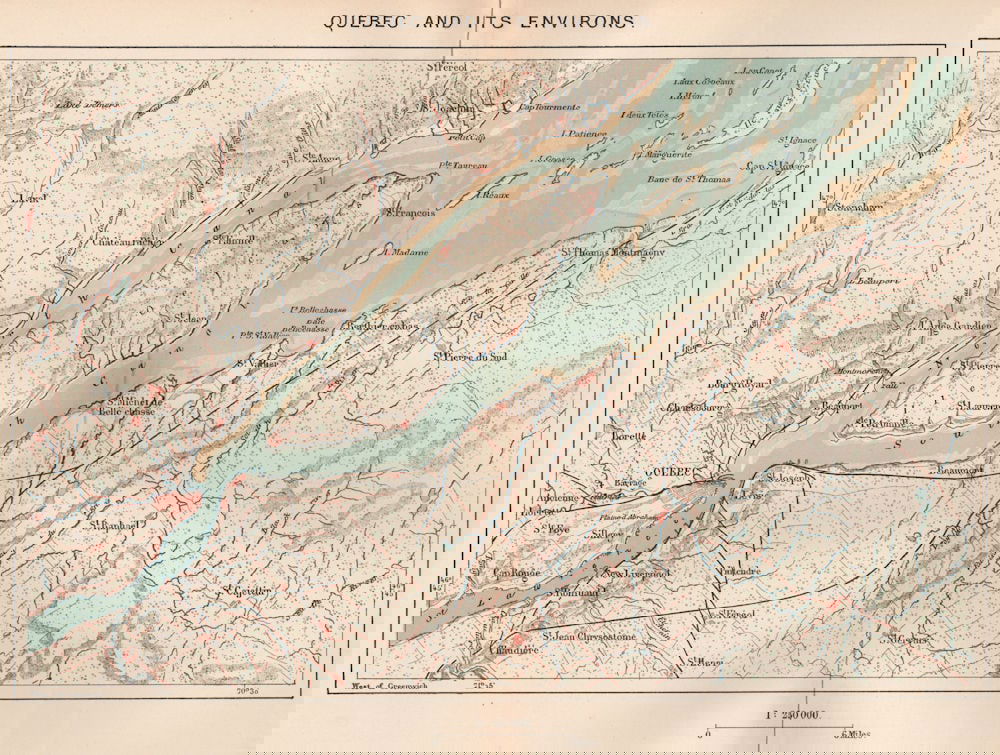 Quebec City and its environs. Ile d'Orleans. Canada 1885 old antique map chart: Title: Quebec City and its environs. Ile d'Orleans. Canada 1885 old antique map chart Description: Quebec and its Environs'. Engraved for Élisée Reclus. Published 1885. Antique colour map.