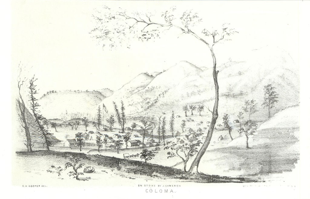 Coloma', California gold rush, lithograph by George Cooper 1853 print (1 of 1)