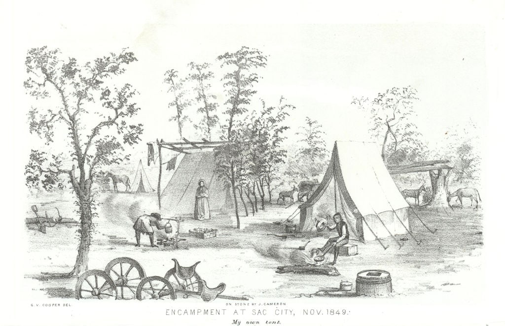 Encampment at [Sacremento] City, Nov. 1849', California. G. Cooper litho 1853 (1 of 1)
