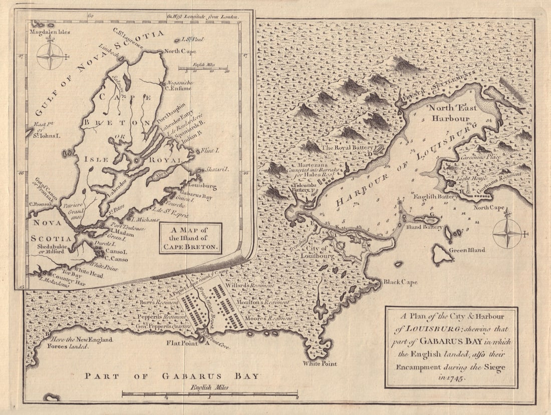 The City & Harbour of Louisburg… Gabarus Bay. Cape Breton. GENTS MAG 1758 map (1 of 1)