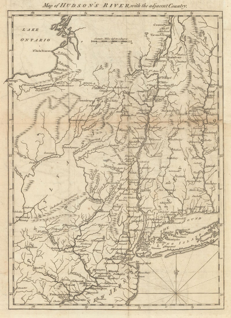 Map of Hudson's River with the adjacent Country. New York NJ. GENTS MAG 1778 (1 of 1)