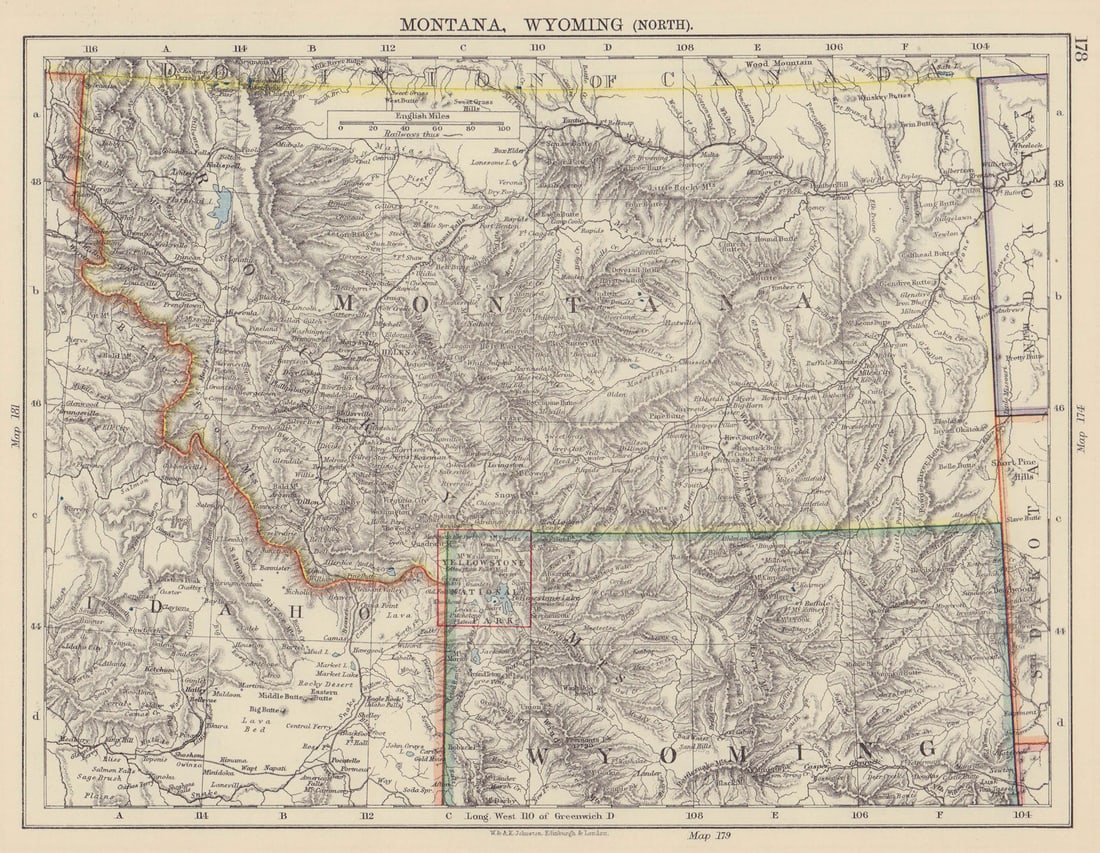 USA MOUNTAIN STATES. Montana North Wyoming Idaho East Yellowstone 1901 old map (1 of 1)