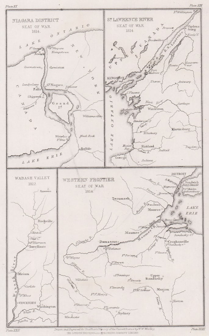 War of 1812. Niagara, Lake Erie, St. Lawrence 1814. Wabash Valley 1812 1863 map (1 of 1)