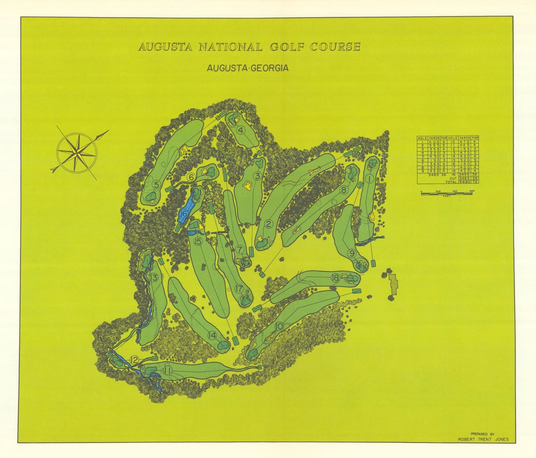 Augusta National Golf Course, Georgia. Plan by Robert Trent Jones 1966 old map (1 of 1)