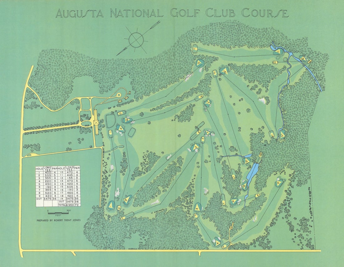 Augusta National Golf Course, Georgia. Plan by Robert Trent Jones 1954 old map (1 of 1)