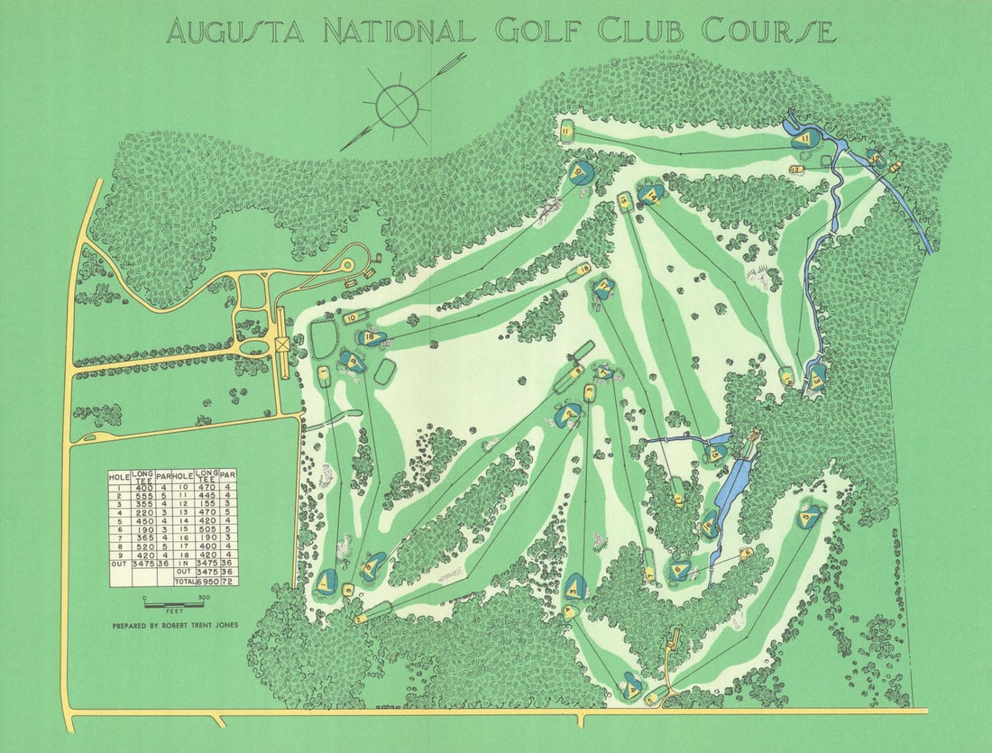 Augusta National Golf Course, Georgia. Plan by Robert Trent Jones 1954 old map (1 of 1)