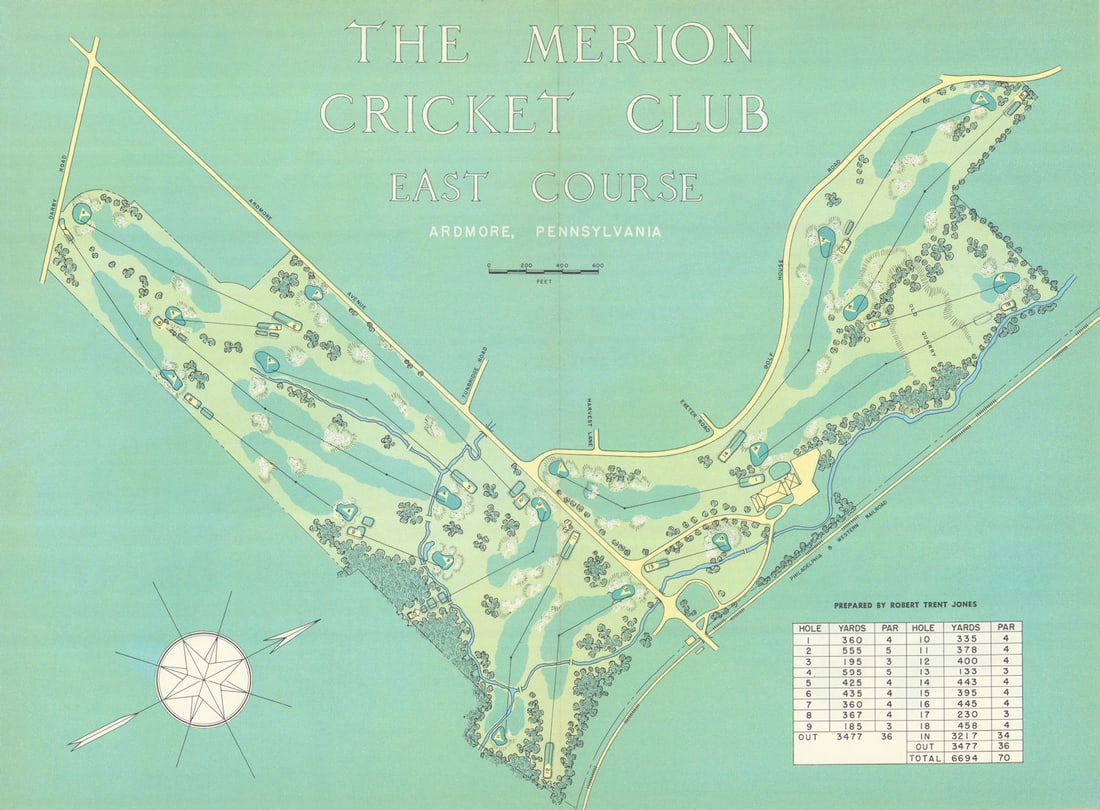 Merion Golf Club East Course, Pennsylvania. Robert Trent Jones plan 1954 map (1 of 1)