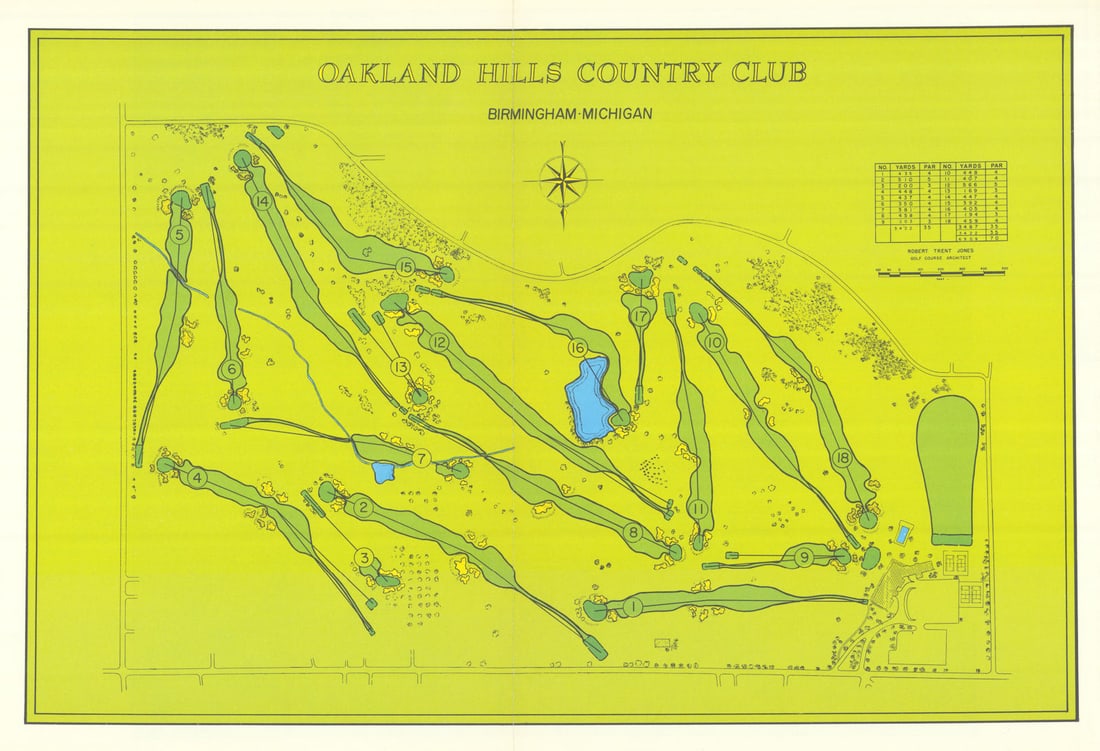 Oakland Hills Country Club Michigan Robert Trent Jones golf course plan 1966 map (1 of 1)
