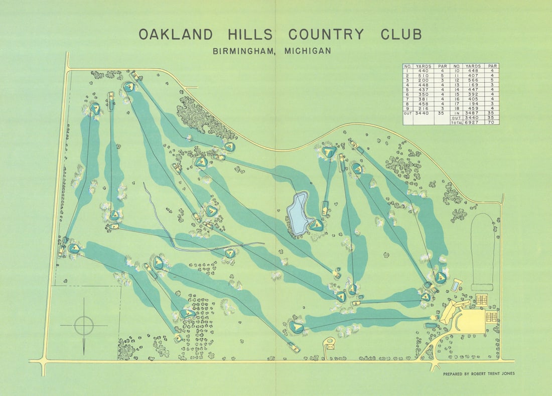 Oakland Hills Country Club Michigan Robert Trent Jones golf course plan 1954 map (1 of 1)