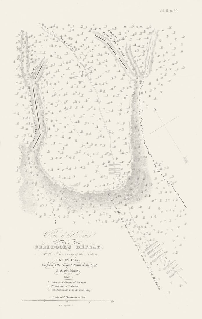 Battle of the Monongahela or Braddock's Defeat, July 9th 1755. Boynton 1843 map (1 of 1)