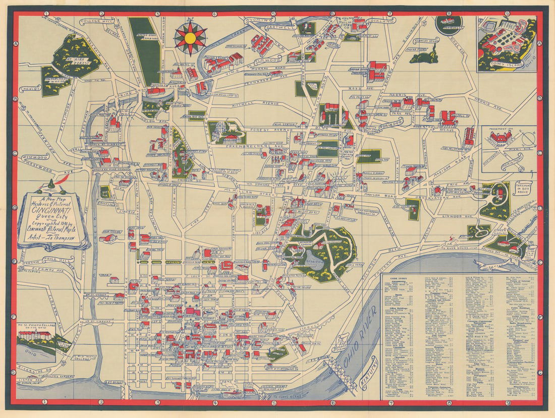 A New Map Historical & Pictorial of Cincinnati, Queen City. 17x22in 1940 (1 of 1)