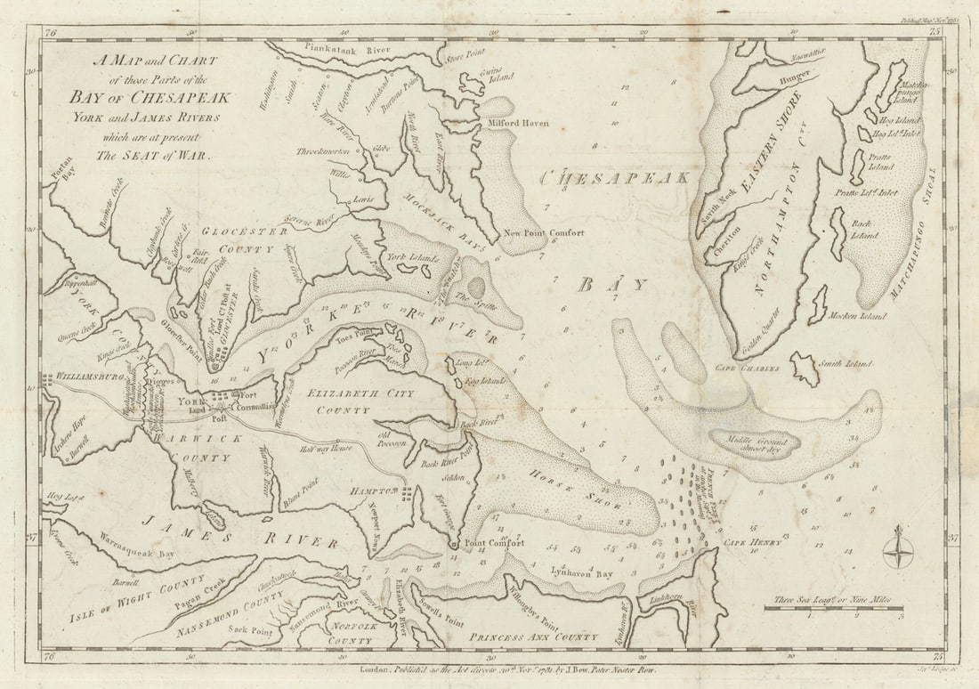 A Map and Chart of… the Bay of Chesapeak, York & James Rivers by John Lodge 1781 (1 of 1)