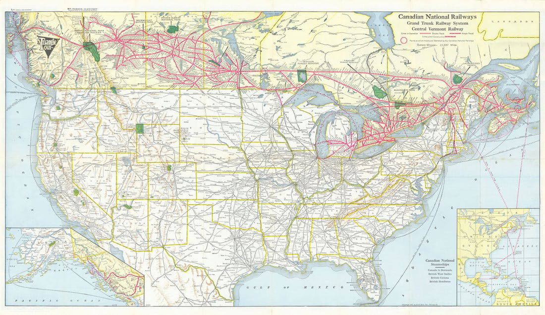 Canadian National Railways network system map. Grand Trunk. Central Vermont 1937 (1 of 1)