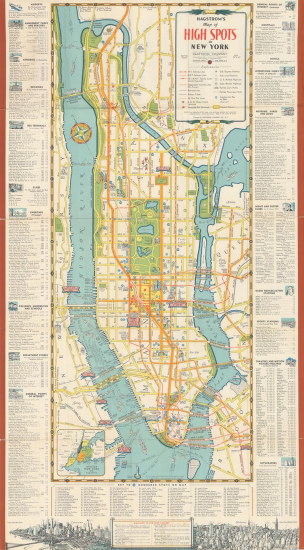 Hagstrom's Map of High Spots in New York City. Manhattan tourist plan. Jan 1940 (1 of 1)