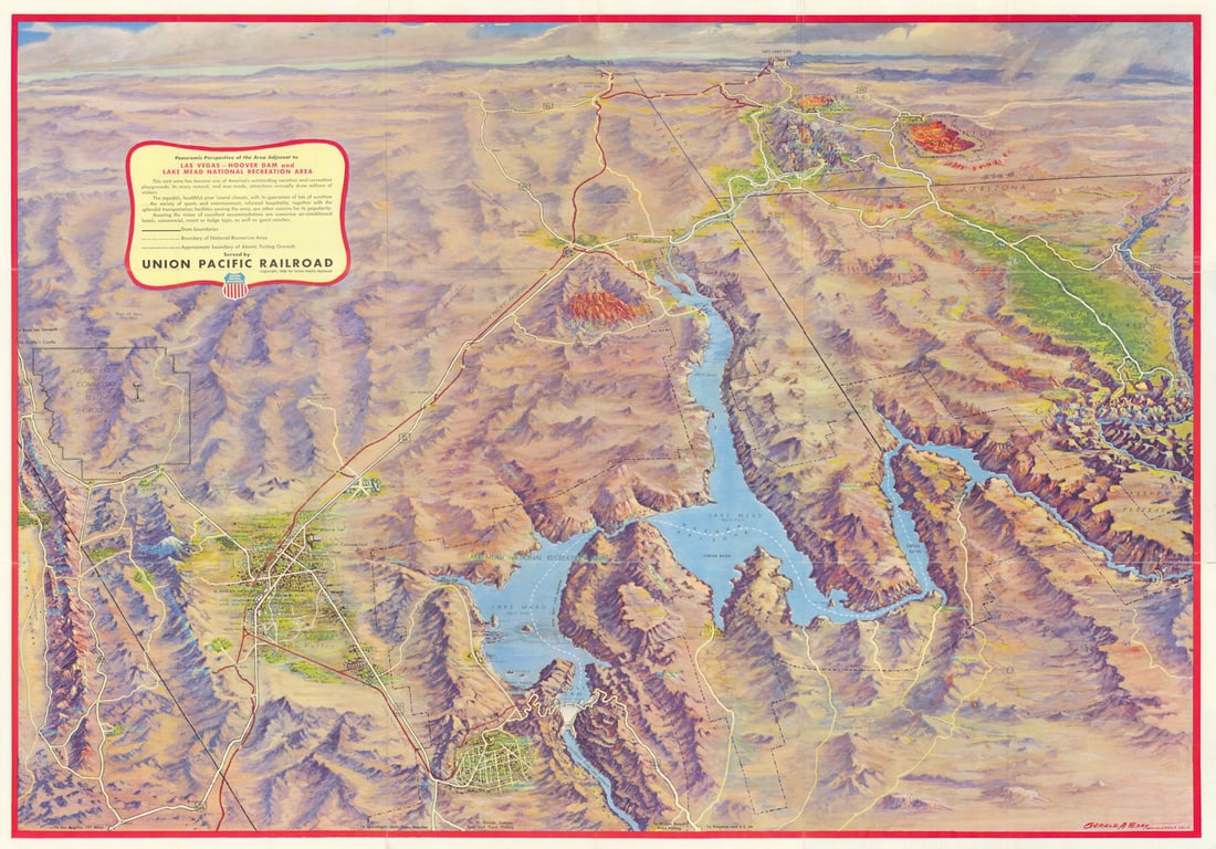Las Vegas Hoover Dam & Lake Mead panoramic map. Nevada Atomic Test Site 1956 (1 of 1)