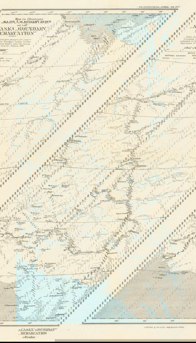 Alaska Boundary Demarcation. Yukon, Canada. RGS/Major E. W. Nesham 1927 map (1 of 1)
