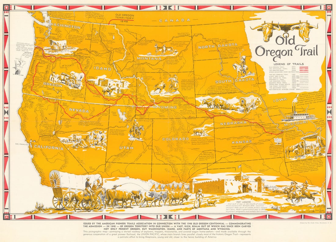 Old Oregon Trail pictorial map by Irvin Shope. Pioneer trails/Old West 1948 (1 of 1)