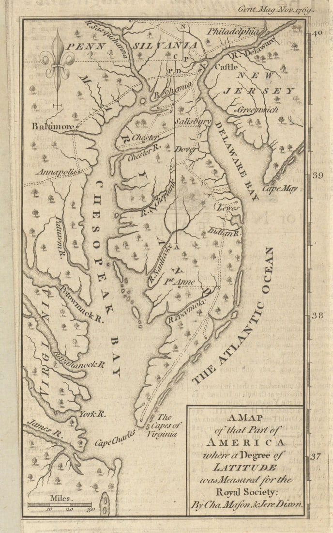 That part of America where a degree of latitude was… by Mason & Dixon 1769 map (1 of 1)