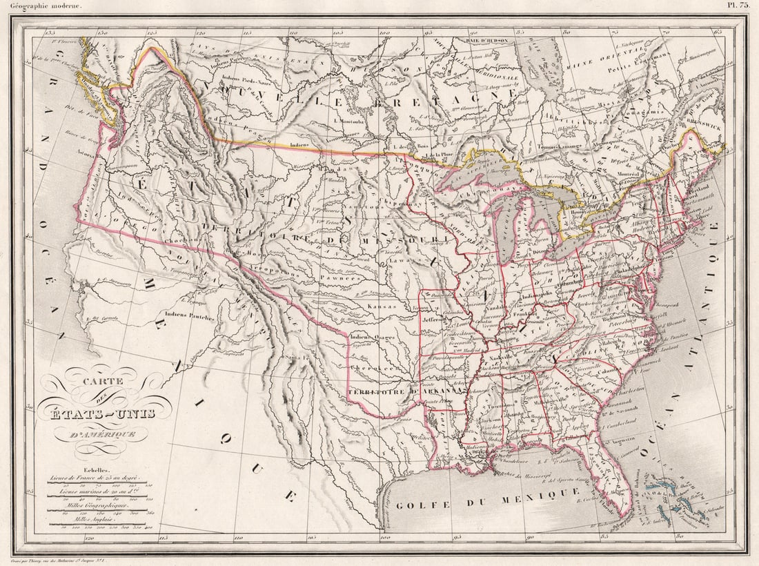 USA. CA NV UT AZ NM Texas in Mexico; part of BC in USA. MALTE-BRUN c1846 map (1 of 1)