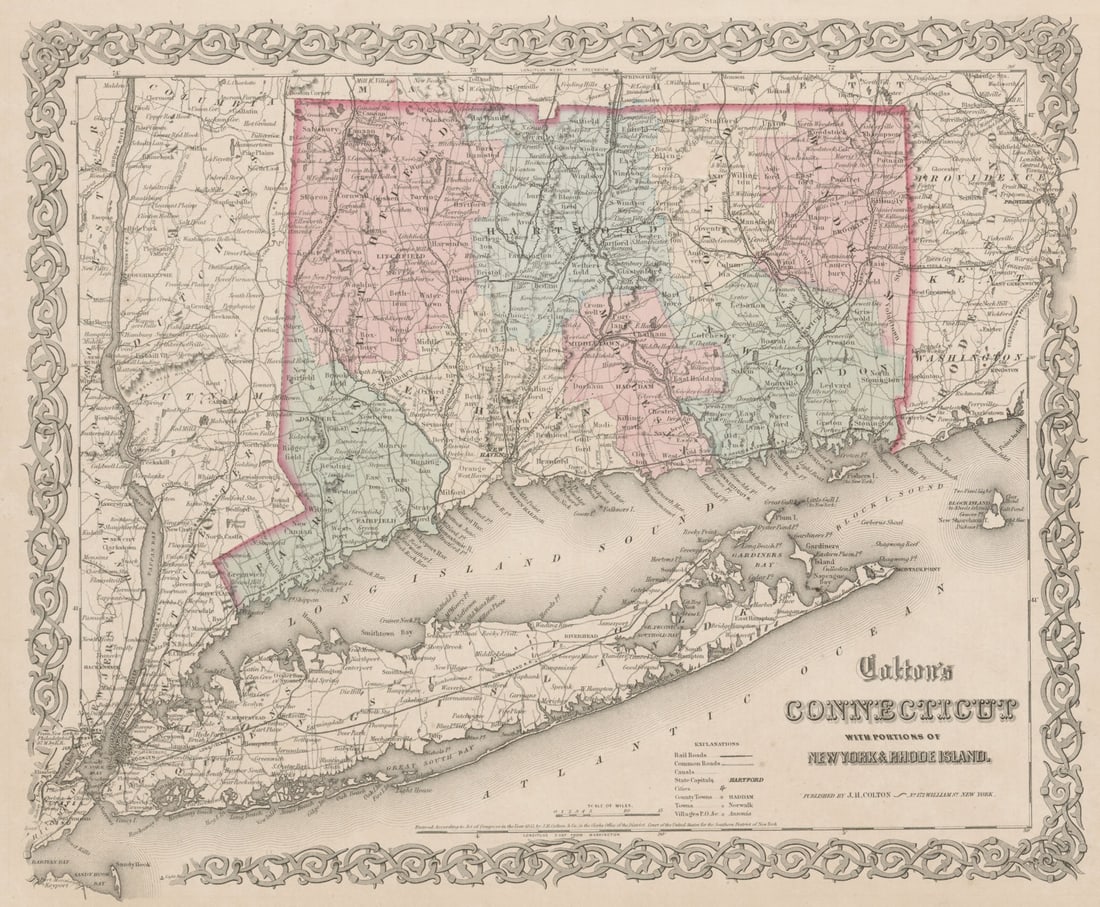 Colton's Connecticut with portions of New York & Rhode Island. Long Is. 1863 map (1 of 1)