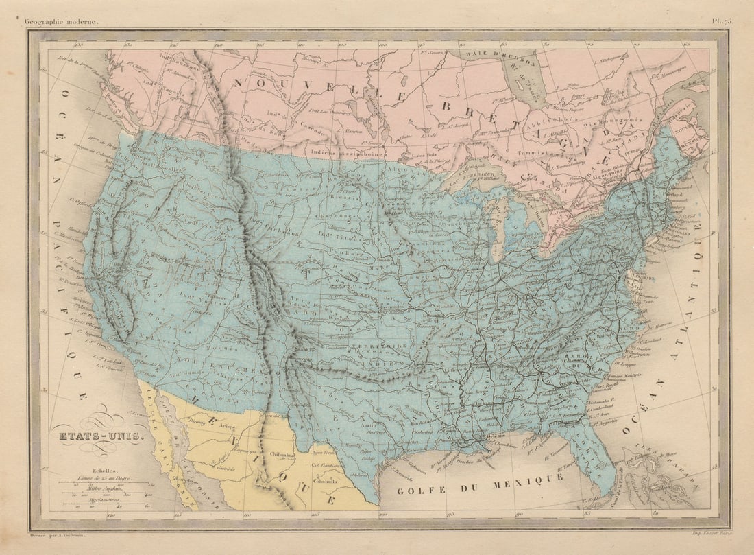 Etats-Unis. United States. USA. MALTE-BRUN c1871 old antique map plan chart (1 of 1)