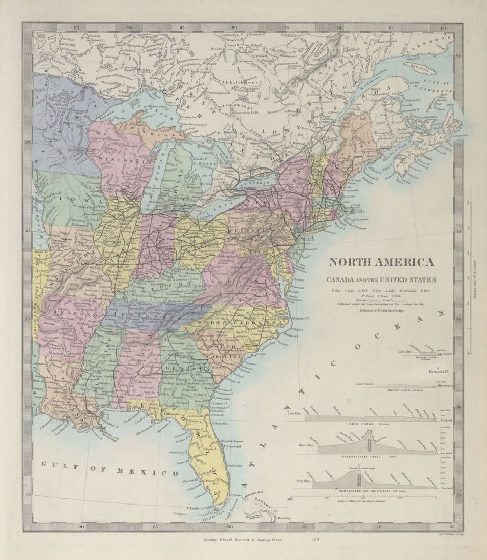 UNITED STATES EAST. USA Canada. Pre West Virginia accession. SDUK 1857 old map (1 of 1)