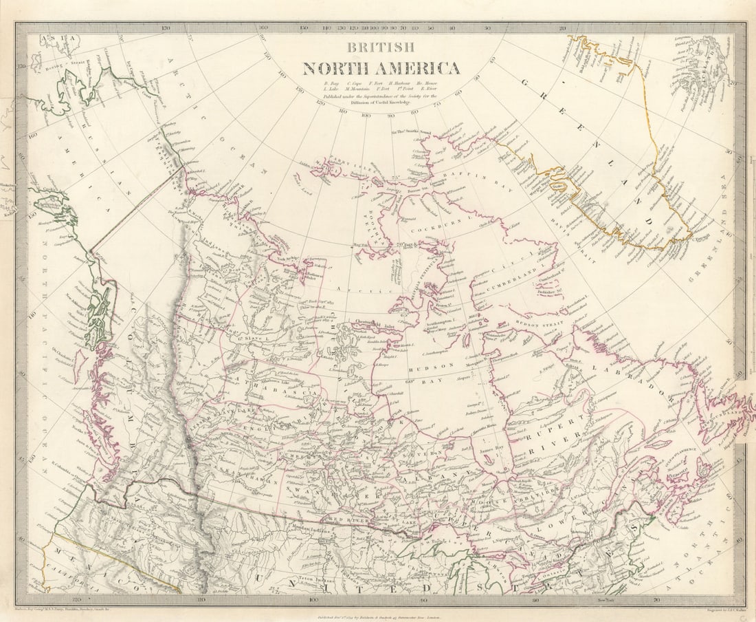 BRITISH NORTH AMERICA. Canada pre Oregon Treaty. Russian America.SDUK 1844 map (1 of 1)
